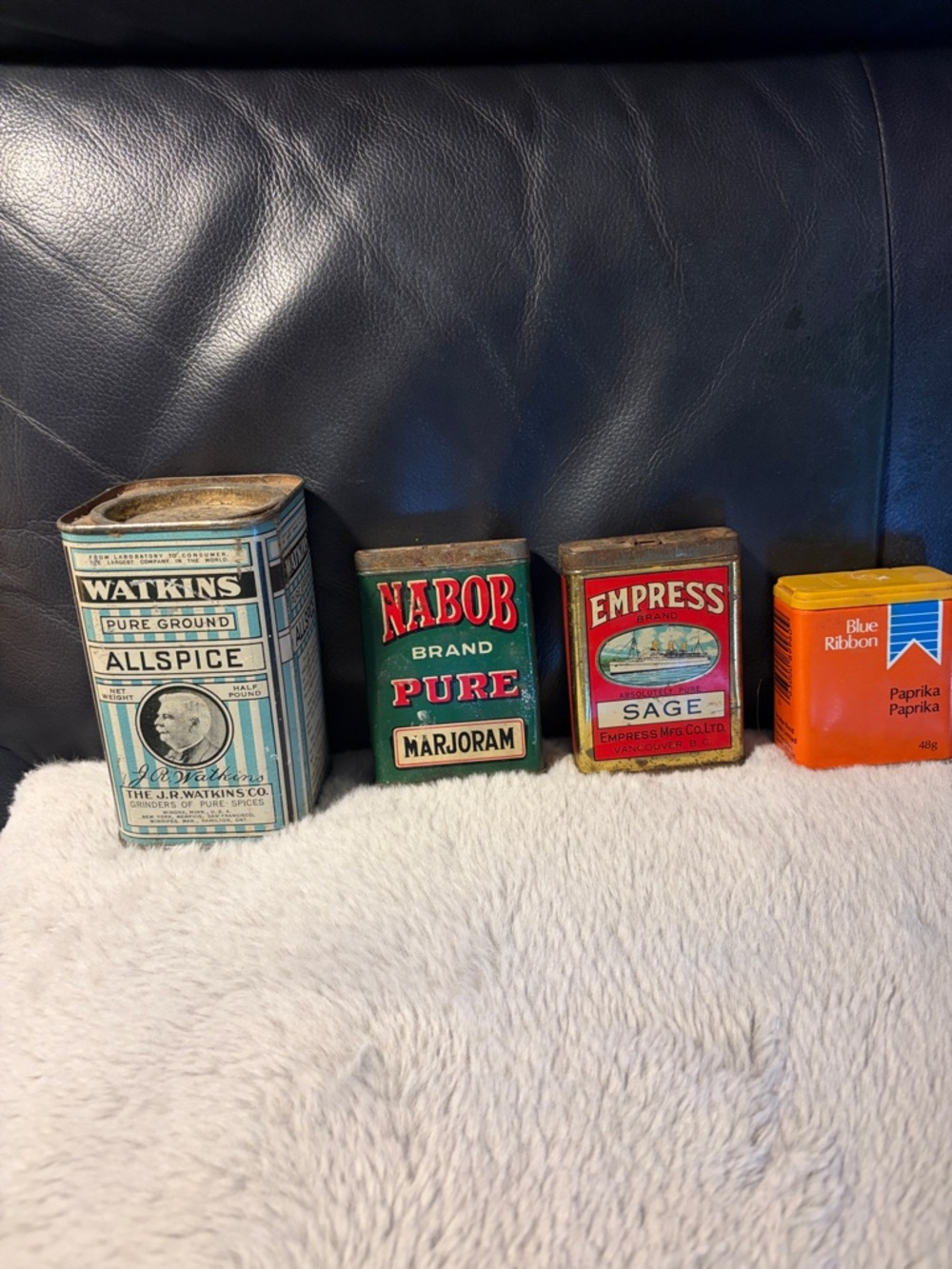 Vintage Spice Tins - Nabob, Empress, Watkins, Blue Ribbon